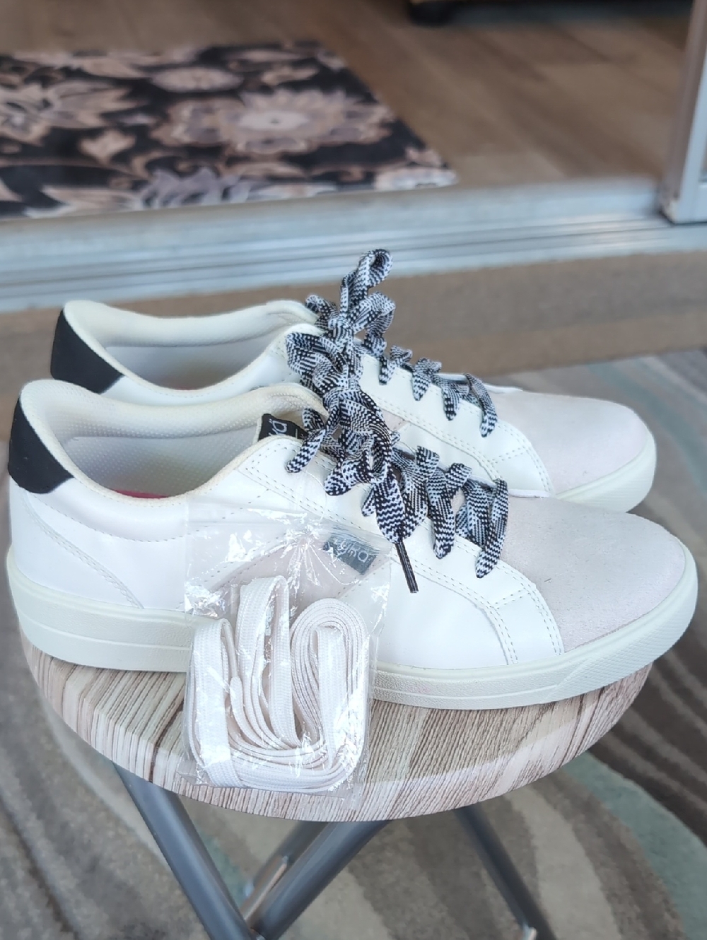 Ryka White Sneakers with Black Heel Detail